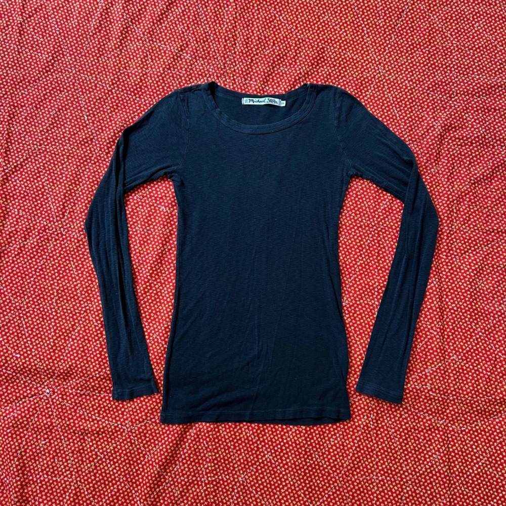 Michael Stars Womens Black Long Sleeve Crew Neck Tee Shirt OS One Size